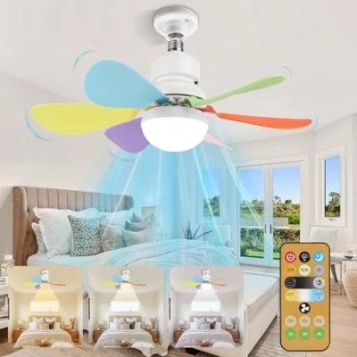 Abbildung von BomKra Deckenventilator mit Beleuchtung und Fernbedienung Leiser 30W LED Deckenleuchte Ventilator, 3 Geschwindigkeiten, Modi Dimmbar, Timer, Lampe Ventilator für Schlafzimmer