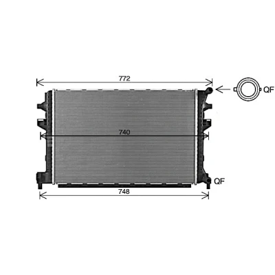 Abbildung von PRASCO VNA2383 Kühler, Motorkühlung 620 398, 407 16 mit Schnellkupplungen Kühlrippen gelötet VOLKSWAGEN: Golf 7 Schrägheck, Variant