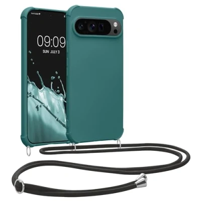 Abbildung von kwmobile Necklace Case kompatibel mit Google Pixel 9 / Pro Hülle Cover Kordel zum Umhängen Silikon Schutzhülle Petrol