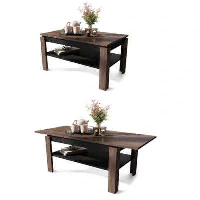 Abbildung von All4All Couchtisch Asti R Wohnzimmertisch Kaffeetisch kompakte Größe mit Stauraum Sofatisch Ablage platzsparend ausziehbar bis 140cm 100x60cm Braune Eiche + Schwarz 05