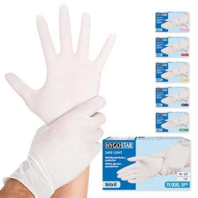 Abbildung von HYGOSTAR Nitrilhandschuhe Safe Light, puderfrei, weiß, 1 Packung = 90 Stück, Größe: XXL