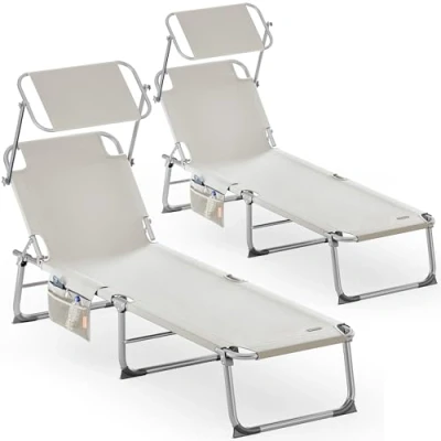Abbildung von Casaria Gartenliege Cremeweiß, 2 St., Klappbar Wetterfest 150kg Belastbar Garten 190x59x29cm Cremeweiß