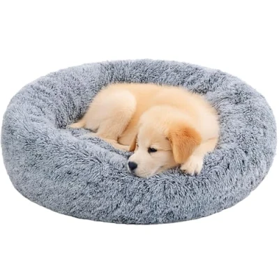 Abbildung von Pisi Bili Hundebett Katzenbett 60 cm Waschbar flauschig orthopädische Hundebetten große und kleine Hunde Katzenschlafplatz für Katzen Donut Grau