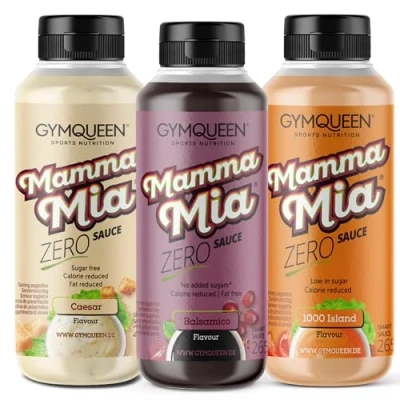 Abbildung von GymQueen Mamma Mia Zero Sauce 3x265ml, kalorienarm, ohne Fett &amp; Zucker, zum Verfeinern von Gerichten oder als Salat Dressing, vegetarisch und laktosefrei, Set