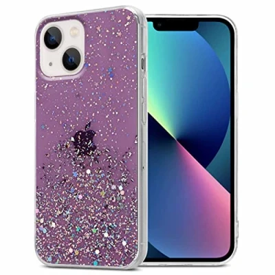 Abbildung von Cadorabo Hülle kompatibel mit Apple iPhone 13 Rundumschutz TPU Silikon Case Mädchen Glitzer Strass Design Slim Kratzfest Weiche Gummi Bling Schutzhülle für in Lila