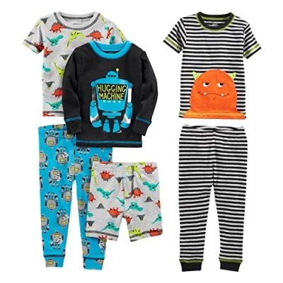 Abbildung von Simple Joys by Carter&#039;s Baby Jungen 6 Piece Snug Fit Cotton Pajama Pyjama Set, Dinosaurier/Monster/Roboter/Streifen, 3 Jahre (3er Pack)