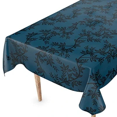 Abbildung von ANRO Tischdecke Wachstuch Blumen Blau Robust Wasserabweisend Breite 140 cm, Geprägt