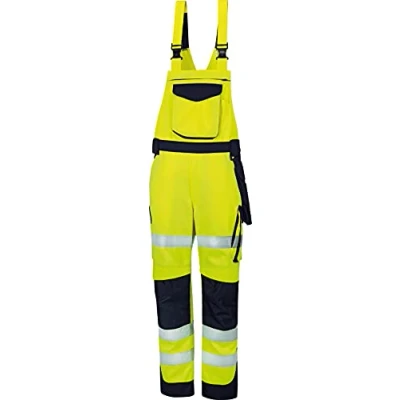 Abbildung von Vizwell Warnschutz Latzhose Arbeitslatzhose Signal + Gratis Werkzeugtasche Leuchtorange Marine Gr.42 68 (56)