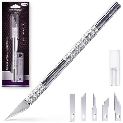Abbildung von Filzada® Profi Bastelmesser Skalpell Set mit 5x Ersatzklingen Cuttermesser/Hobbymesser/Schnitzmesser zum Schneiden von Papier, Modellen, Fondant, Stoffen
