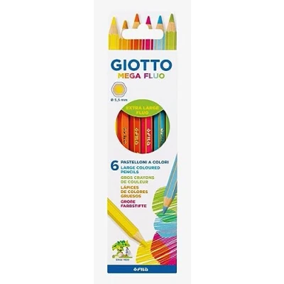 Abbildung von Giotto Mega Fluo F225700 Hexagonale Farbstifte in Neonfarben, mit 5,5 mm dicker Mine, Etui 6 Stück