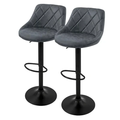 Abbildung von ML DESIGN Barhocker Gepolsterter Barstuhl mit Rückenlehne und Fußstütze, 360 drehbar (Komplett Set, 2 St), Drestuhl höhenverstellbar 62 82 cm, Anthrazit, Bezug aus Kunstleder