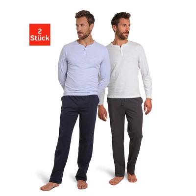 Abbildung von AUTHENTIC LE JOGGER Pyjama, (Packung, 4 tlg., 2 Stück), mit Knopfleiste am Halsausschnitt