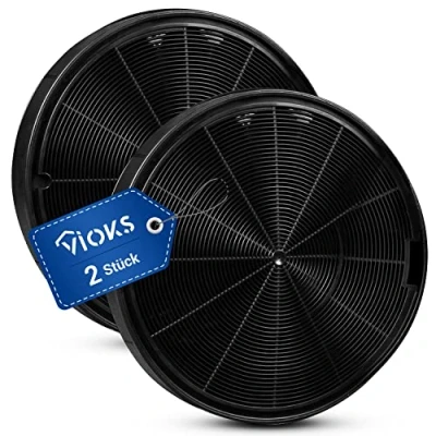 Abbildung von VIOKS 2x Aktivkohlefilter Kohlefilter für Dunstabzugshauben Ersatz AEG Electrolux 902980046/4 9029793578 E3CFF62 Faber EFF62 Bosch 00748732 00748733 DHZ5316 Whirlpool 484000008674 Filter Rund