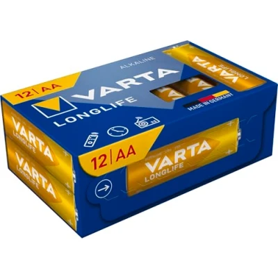 Abbildung von VARTA Batterien AA, 12 Stück, Longlife, Alkaline, 1,5V, Cube, ideal für Fernbedienungen, Wecker, Radios, Wanduhren, Verpackung zu 90% recycelt, Made in Germany