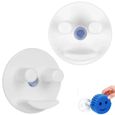 Abbildung von RXKFIGX 2 Stück Smiley Schwamm Halterung Halter mit Saugnapf Organizer Runde Gesicht Schwammhalter für Küche und Bad