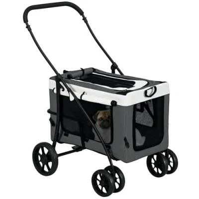 Abbildung von PawHut 2 in 1 Hundebuggy Haustierwagen Hundetrolley mit abnehmbarem Korb, Sicherheitsleinen Klappbarer Katzenwagen für kleine und Miniaturhunde, Oxford, Grau