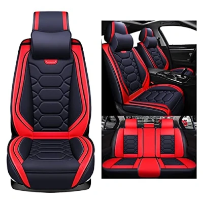 Abbildung von nenyan Autositzbezüge Komplett Set Universal in Premium Design Schonbezüge für die Vordersitze &amp; Rückbank Auto Sitzbezüge Airbag Geeignet Wasserdicht Sitzbezug Rot