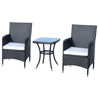 Abbildung von 3 tlg. Balkonmöbel Set Sitzgruppe Rattan Gartenset Polyrattan Schwarz