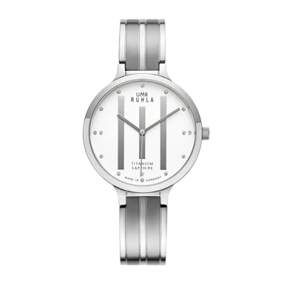 Abbildung von UMR RUHLA Armbanduhr, für Damen, Quarz, Titan, satiniert, Saphirglas, wasserdicht bis 3 bar Made in Germany, Farbe:Silber