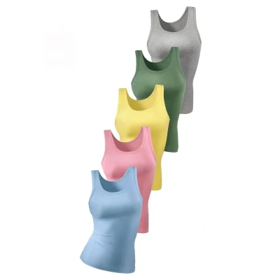 Abbildung von Lascana 5 PACK Unterhemd/shirt, Damen, Größe: 32, Hellblau rosa gelb grün grau meliert