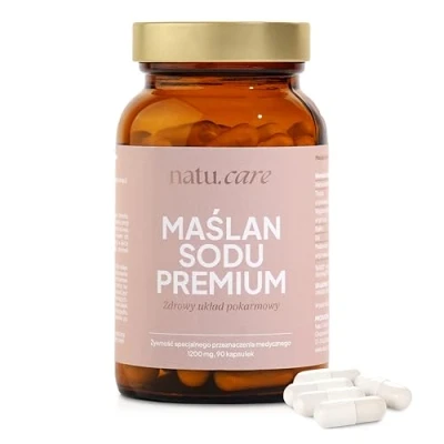 Abbildung von natu.care Sodium Butyrate (Natriumbutyrat) 1200mg Buttersäure für die Darmgesundheit Butyrat unterstützt das Mikrobiom, wirkt entzündungshemmend und nährt Darmzellen 90 Kapseln