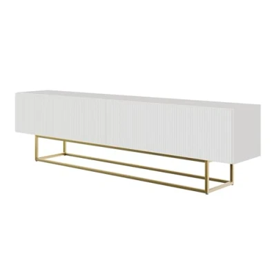Abbildung von Selsey TV Schrank Board Sideboard Fernsehtisch Fernsehschrank 175 cm Goldene Beine Gefräste Front Weiß Veldio