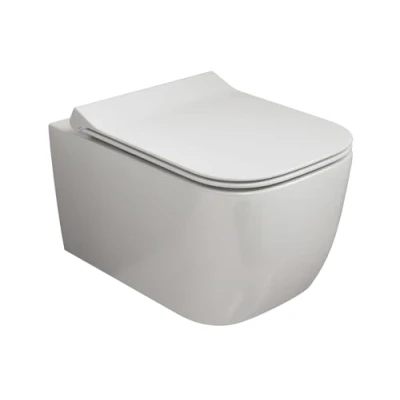Abbildung von SSWW Tiefspül WC Spülrandlose Wandtoilette mit Softclose Duroplast Sitz, wandhängend, Abgang waagerecht, Set, eckiges Wand inkl. abnehmbarem Sitz