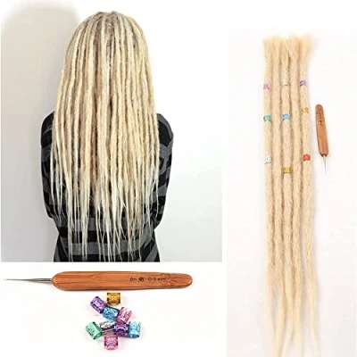Abbildung von 100% Echthaar Dreadlock Extensions 20 Zoll 5 Stränge/Pack Handgemachte Crochet Dreadlocks Extension Für Frauen/Männer Haar (Blond Farbe)
