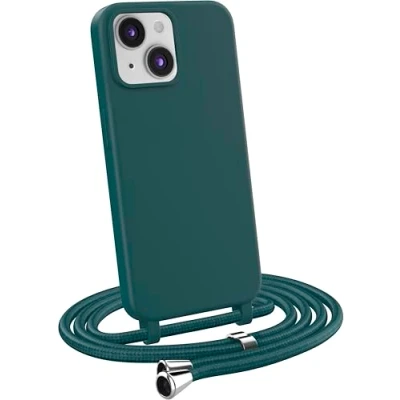 Abbildung von MyGadget Handykette für iPhone 13 Mini [ Hülle mit verstellbaren Band ] TPU Handyhülle Handyband zum Umhängen Kordel Schnur Case Schutzhülle Dunkelgrün