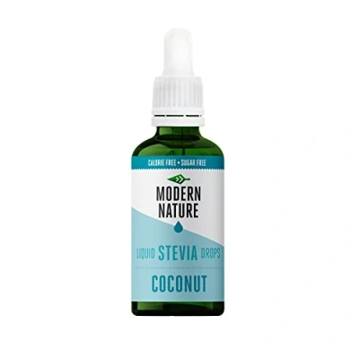 Abbildung von Modern Nature Kokusnuss Stevia Flüssig Flavour Drops Zucker Süßstoff Liquid Aroma Geschmacks Tropfen Sirup Zuckerfrei Ohne Kalorien Alternative Keto Süßungsmittel 50ml