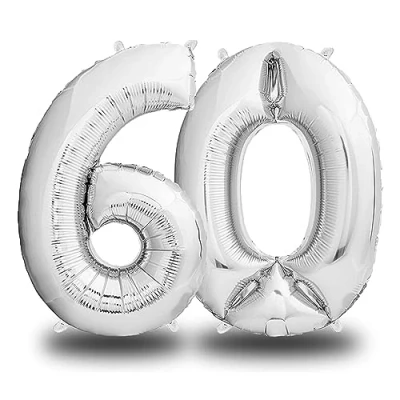 Abbildung von envami® Folienluftballon Zahl Silber 100 cm Riesen Zahlenballon Fliegt mit Helium Luftballon Geburtstag Geburtstagsdekoration Deko (60 einzeln)