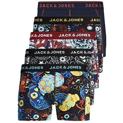 Abbildung von JACK &amp; JONES Herren Unterhosen 5er Set/Pack Sale Männer Marken Boxershorts Weiss schwarz blau grau Shorts Trunks 95% Baumwolle S M L XL XXL (XXL, Pack Print 3)