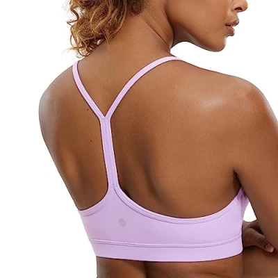 Abbildung von CRZ Yoga Damen Butterluxe Racerback Sport BH Gepolstert Ohne Bügel Y Rücken Sommer Atmungsaktiv Spaghetti Top Elfen Purpur M