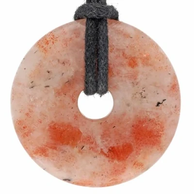 Abbildung von Lebensquelle Plus Sonnenstein Donut Ø 30 mm + Baumwollband Edelstein Anhänger Echte Heilsteinkette inkl. Band