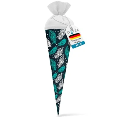 Abbildung von itenga Geschwisterschultüte 35 cm Tiere Pflanzen Muster Geschenkverpackung Schultüte Zuckertüte Filzverschluss Kinder Erwachsene (Federn)