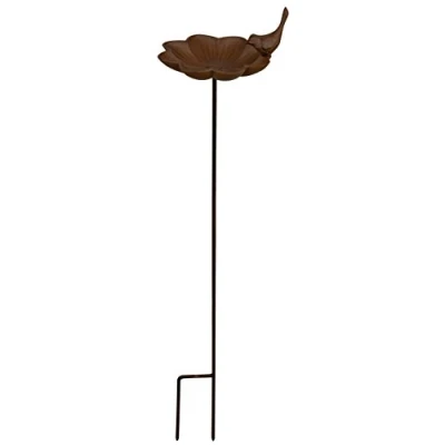 Abbildung von esschert design Vogeltränke, Vogeltränke auf Stab Höhe 91 cm Gusseisen Vogelbad mit Vogelfigur