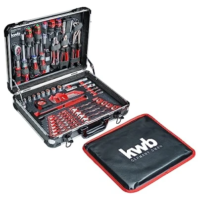 Abbildung von kwb Werkzeugkoffer, 80 teilige Werkzeug Set, aus robustem Aluminium, abschließbar, gepolstert mit Werkzeugeinlagen Schaumstoff, hochwertiger Werkzeugsatz, ideal für Werkstatt und unterwegs
