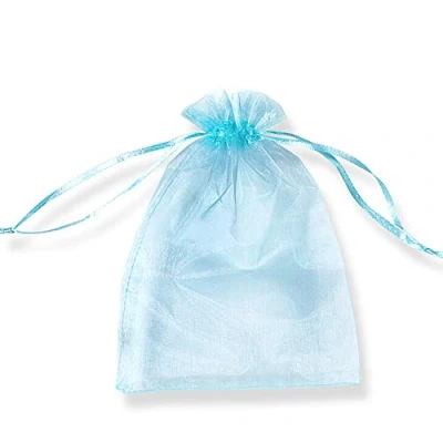 Abbildung von PLECUPE 100 Stück Durchsichtig Tunnelzug Organzabeutel Organzasäckchen Süßigkeiten Beutel Saeckchen Geschenk, 25 x 35cm Hochzeit Säckchen Party Festival Bonbonsbeutel Candy Bags Blau#3