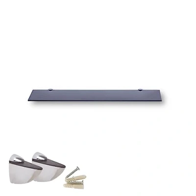 Abbildung von Euro Tische Glas Wandregal 60cm Schwarzglas Badezimmer Regal aus 30 100 cm 6mm Glasscheibe ESG Sicherheitsglas Wandboard schwarz an Metallhaltern Montiert