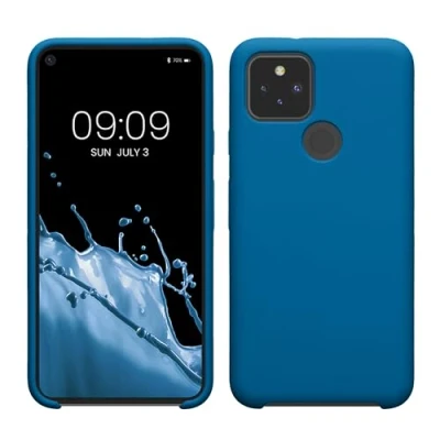 Abbildung von kwmobile Hülle kompatibel mit Google Pixel 5 Silikon Handy Case Handyhülle weiche Oberfläche kabelloses Laden Blue Reef