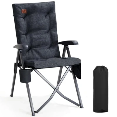 Abbildung von EVER ADVANCED Campingstuhl Faltbar Rückenverstellbar in 4 Positionen bis 150 KG Klappstuhl 6cm Dicke Gepolstert mit Seitentasche Getränkhalter Gartenstuhl Hohe Lehne Angelstuhl für Camp Garten Balkon