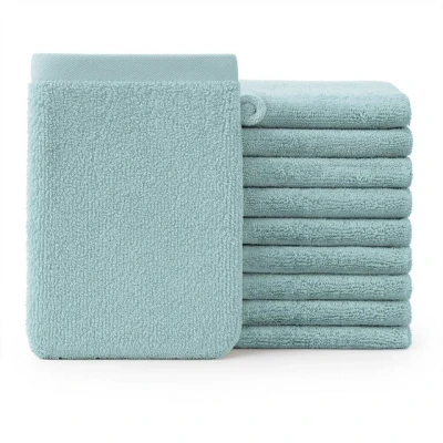 Abbildung von Blumtal Waschhandschuh 10er Set aus Frottee 15x20 cm weich und saugstark, (Set), mit modischer Bordüre praktischer Aufhängeschlaufe, 100% Baumwolle