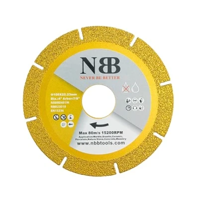 Abbildung von NBB gelötete Diamantscheibe, Diamantklingen Effizienz längere Lebensdauer zum Schleifen und Schneiden auf Granit Marmorfliesen Keramik Metall Glas 22,23 mm Schaft für Winkelschleifer (Mittel, 1)