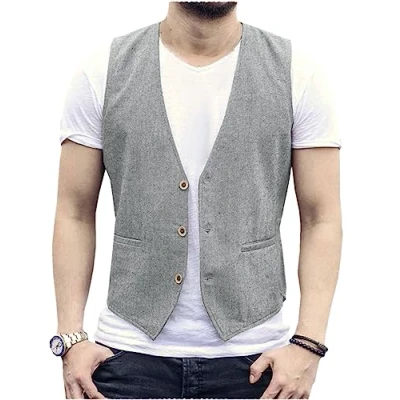 Abbildung von AeoTeokey Herren Sommer Leinenweste Anzug Weste Casual Regular Fit(Hellgrau,XL)