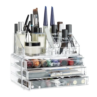 Abbildung von relaxdays Make Up Organizer mit 3 Schubladen, Transparent