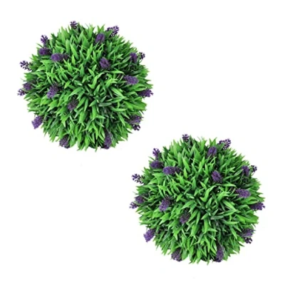 Abbildung von vidaXL 2X Buchsbaumkugel mit Lavendel Künstlich Naturgetreu Deko Pflanze Buxus Buchsbaum Lavendelblüten Kunstpflanze 30 cm