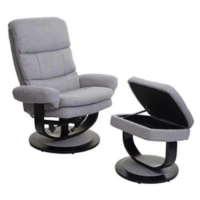 Abbildung von Mendler Relaxsessel HWC C16, Fernsehsessel TV Sessel Hocker mit Staufach, MVG Zertifiziert Stoff/Textil hellgrau