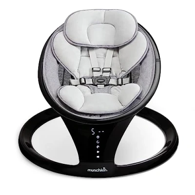 Abbildung von Munchkin Electric Baby Bouncer Chair, Bluetooth Enabled Swing Rocker &amp; Gentle Bouncing Newborn Hammock, Portable Soothing Chair with Motion Sounds Grey/Black