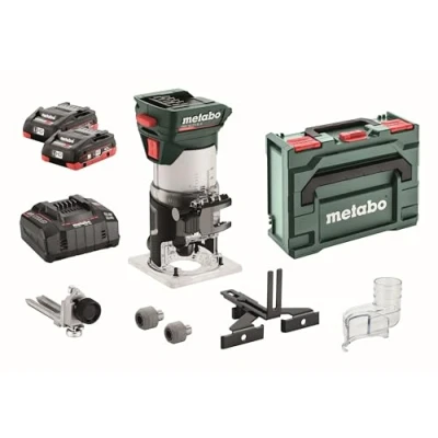 Abbildung von Metabo FMV 18 LTX BL 8 Akku Kantenfräse inkl. Akkupack (Akku 18V 2x4Ah LiHD, Gewicht 1,6 kg, Leerlaufdrehzahl 4800 29000 /min) 601742800