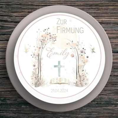 Abbildung von Tortenaufleger Firmung Blüten #1 Name &amp; Datum (20cm)